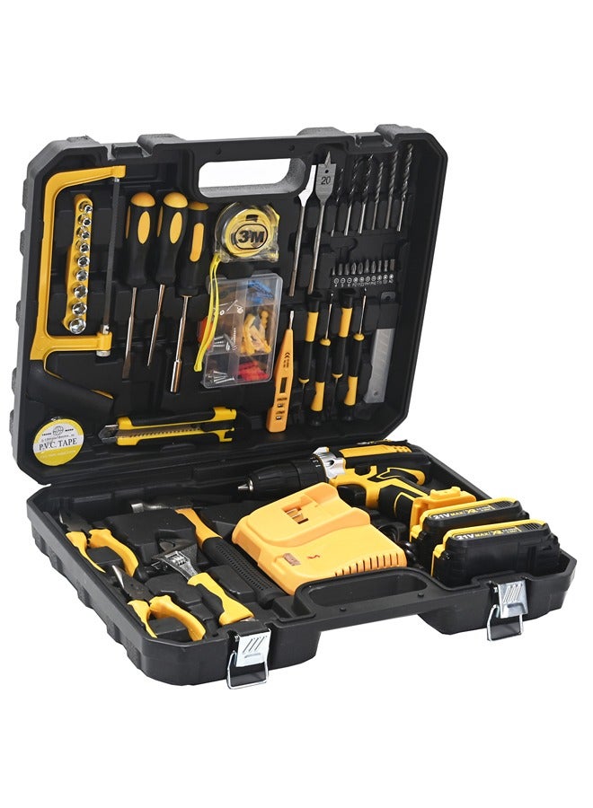 Electric Drill Set - 21Volt With Tools - Cordless Power Drill with 2 Lithium-Ion Batteries, BS Plug Charger, Drill Bits and Hand Tools - For Home Repairs, DIY Projects, Woodworking Maintenance  - Image 2