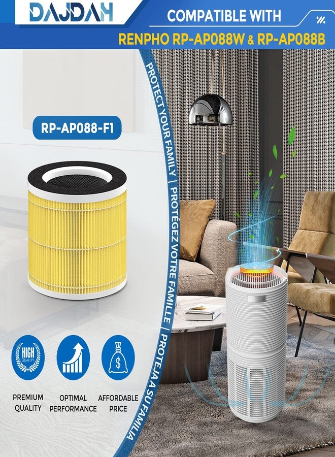 DAJDAH RP-AP088-F1 Replacement Filter Compatible with RENPHO Air Purifier Replacement Filter RP-AP088W True HEPA H13 Filter for RENPHO RP-AP088B RP-AP088W RP-AP088W/RP-AP088B Especially for Pet Allergy, 2PCS - Image 2