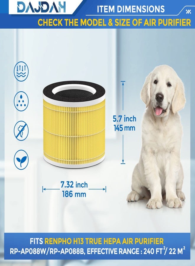 DAJDAH RP-AP088-F1 Replacement Filter Compatible with RENPHO Air Purifier Replacement Filter RP-AP088W True HEPA H13 Filter for RENPHO RP-AP088B RP-AP088W RP-AP088W/RP-AP088B Especially for Pet Allergy, 2PCS - Image 3