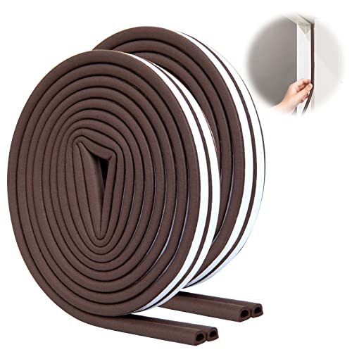 SUNMON Weather Stripping Door Seal Strip, 33Feet (10M) D-Type Soundproofing, Self Adhesive Foam Weatherstrip for Door and Window (Brown) - Image 1