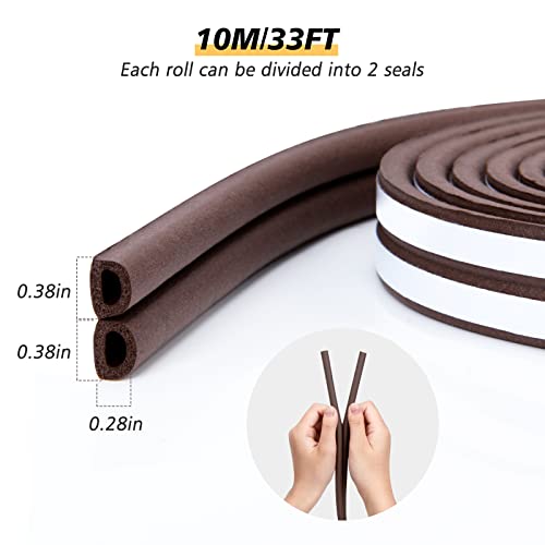 SUNMON Weather Stripping Door Seal Strip, 33Feet (10M) D-Type Soundproofing, Self Adhesive Foam Weatherstrip for Door and Window (Brown) - Image 4