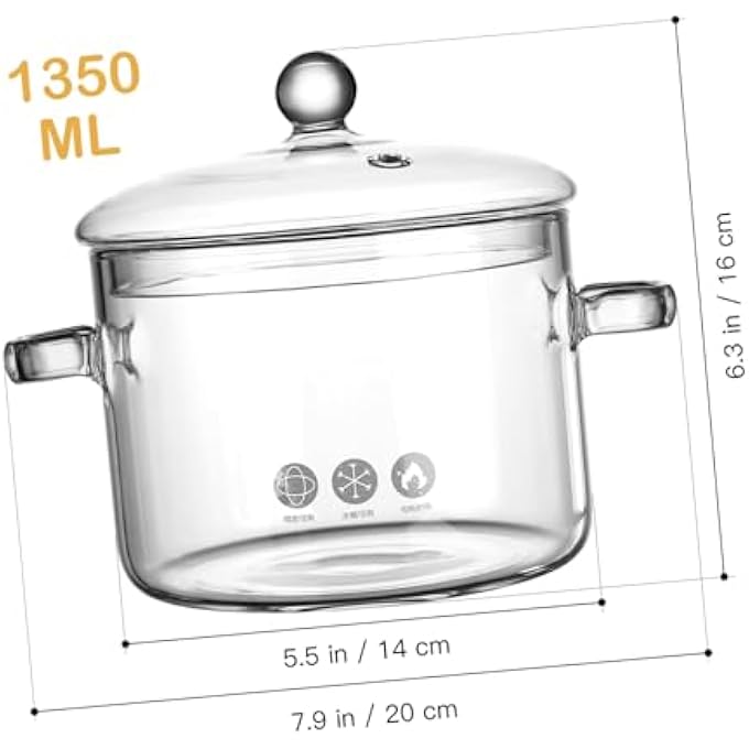 Vaguelly Glass Cooking Pot Clear Glass Pot Saucepan With Lid Simmer Pot Stew Pot DoubleHandle Cookware Microwave Stove Dishwasher Safe Potpourri Pot For Milk Pasta Noodles Soup 1500Ml - Image 2