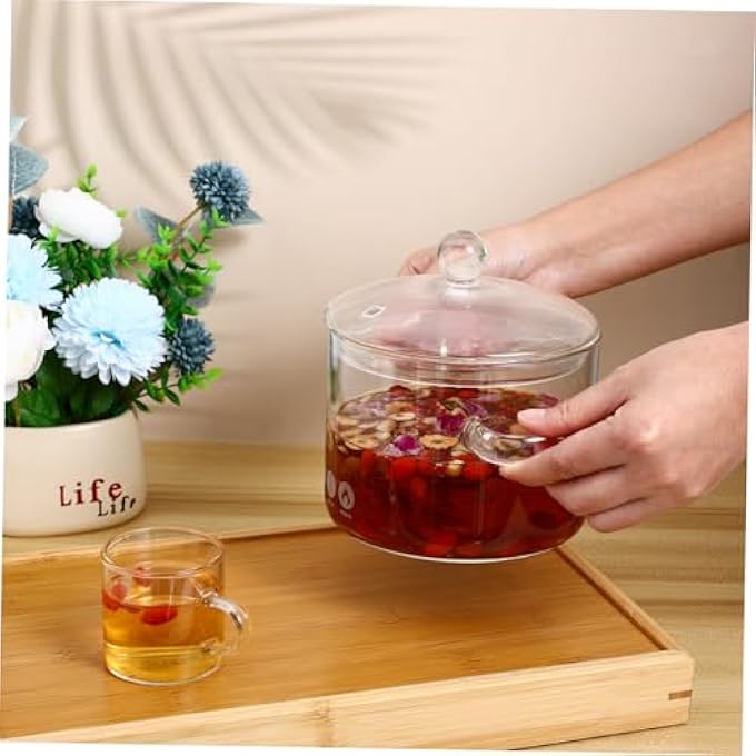 Vaguelly Glass Cooking Pot Clear Glass Pot Saucepan With Lid Simmer Pot Stew Pot DoubleHandle Cookware Microwave Stove Dishwasher Safe Potpourri Pot For Milk Pasta Noodles Soup 1500Ml - Image 5