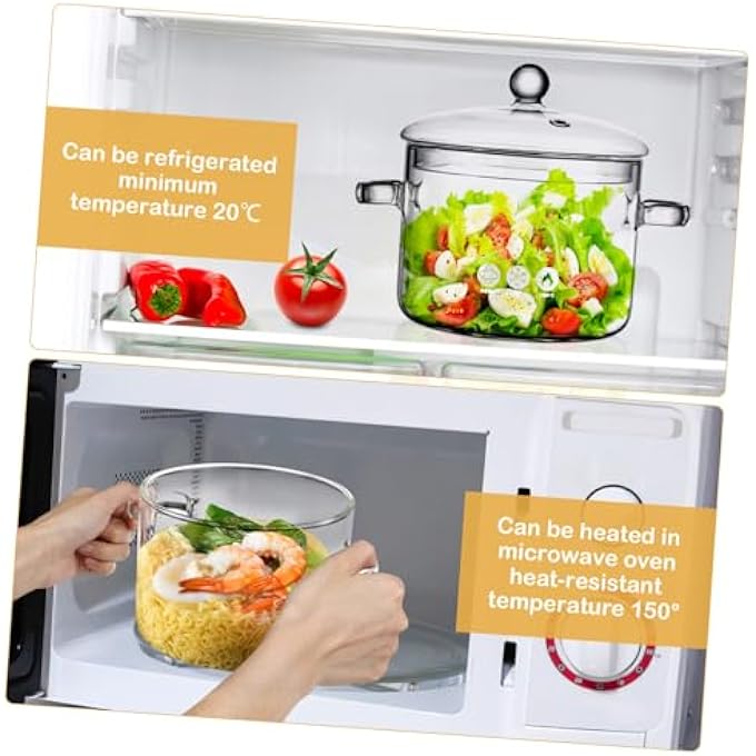 Vaguelly Glass Cooking Pot Clear Glass Pot Saucepan With Lid Simmer Pot Stew Pot DoubleHandle Cookware Microwave Stove Dishwasher Safe Potpourri Pot For Milk Pasta Noodles Soup 1500Ml - Image 3