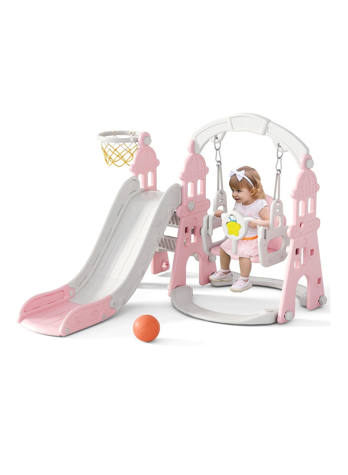 Toddler Slide for Age 1-3 Baby Indoor Outdoor Playset Plastic Foldable Slides for Kids Backyard Climber Set with Stairs Basketball Hoop and Ball for Boys and Girls (Pink) - Color Pink | Guatemala Toddler Slide for Age 1-3 Baby Indoor Outdoor Playset Plastic Foldable Slides for Kids Backyard Climber Set with Stairs Basketball Hoop and Ball for Boys and Girls (Pink) - Color Pink | Guatemala