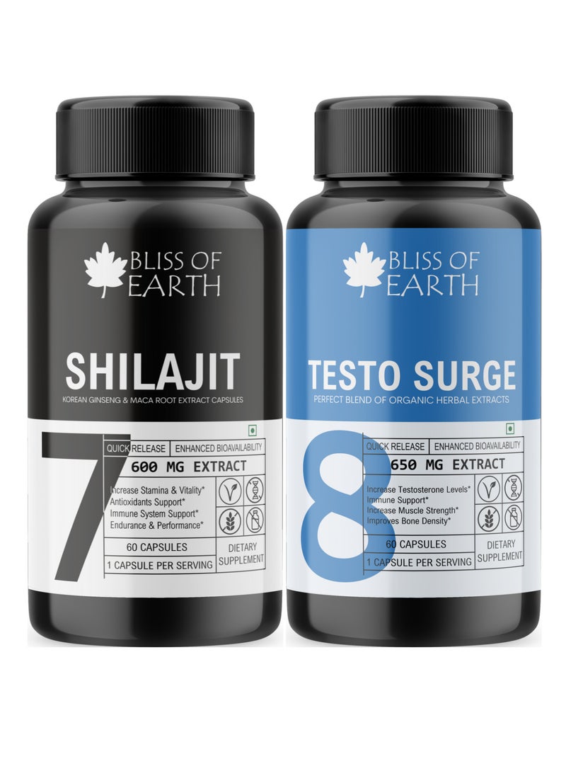 BLISS OF EARTH Himalayan Shilajit Extract Capsules Testo Booster Supplement Capsules For Stamina And Energy Pack Of 2  - Image 1