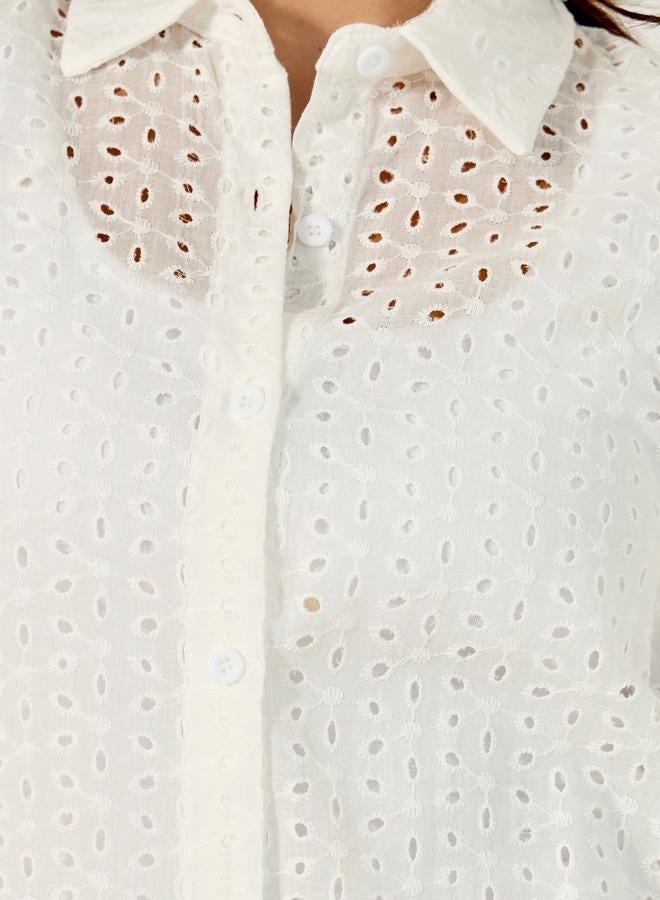 Styli Schiffli Balloon Sleeve Spread Collar Shirt - Image 3