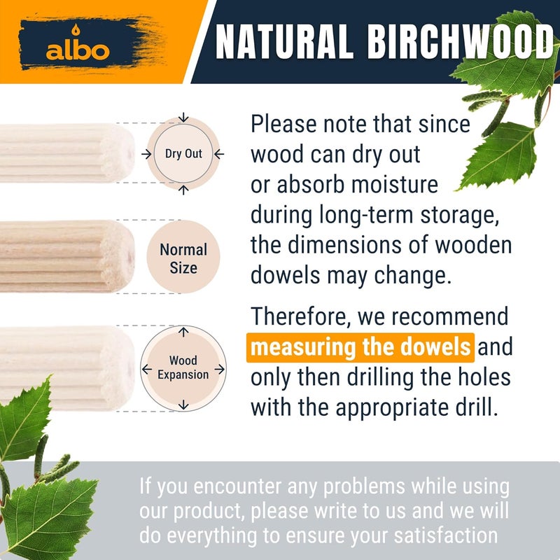 ALBO Wooden Dowel Pins 100 Pack Assorted Sizes 1/2 + 3/8 + 5/16 + 1/4 inch Fluted Wood Dowels Rods Hardwood Crafts Dowel Pegs - Image 2