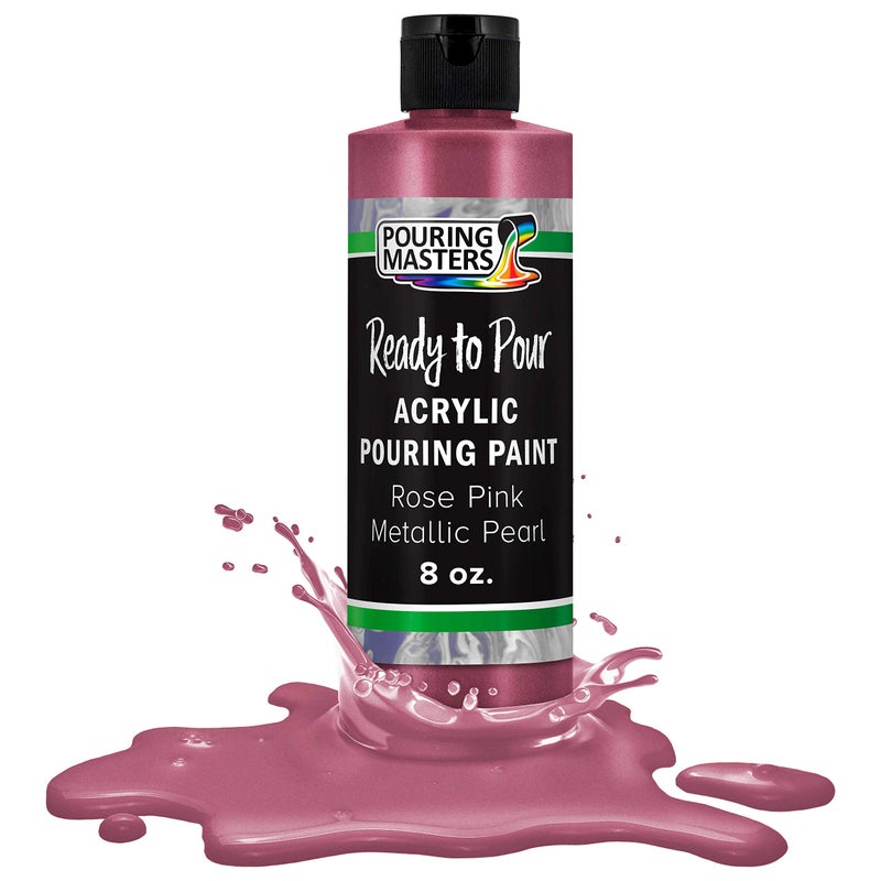 Pouring Masters Rose Pink Metallic Pearl Ready to Pour Acrylic Pouring Paint Premium 8Ounce PreMixed Fluid Acrylic Paint Fluid Art Supplies for Canvas Wood Paper Tile Rocks