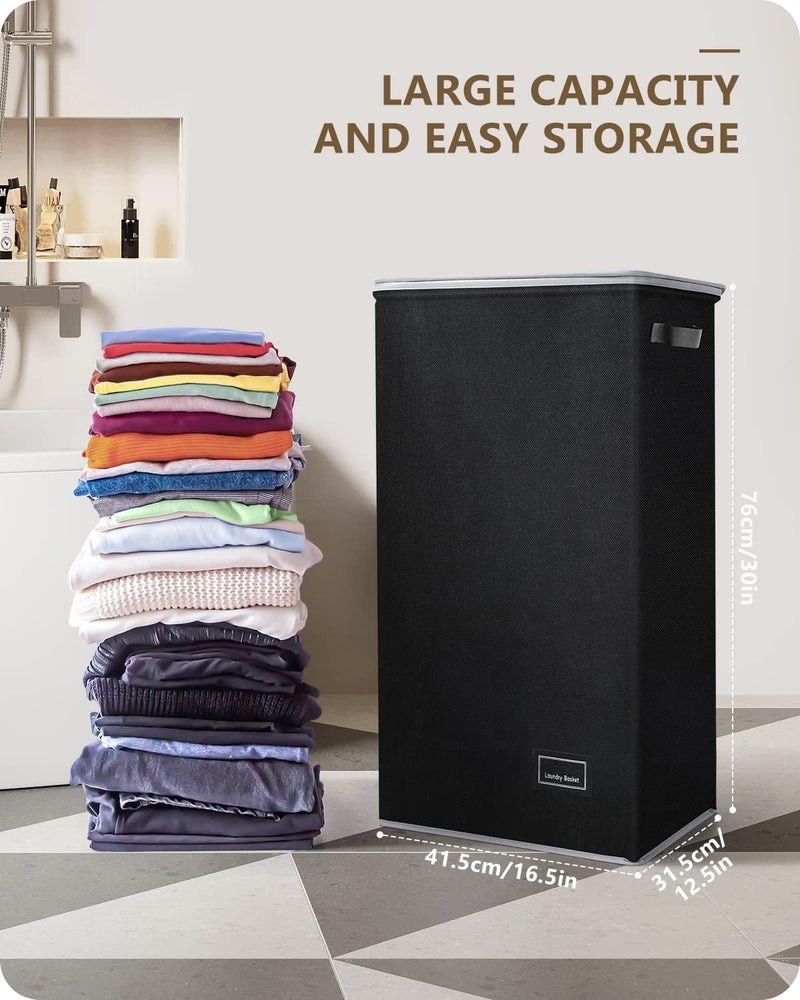 HOUSLET Laundry Hamper with Lid 100L Large & Tall Collapsible Laundry Basket, Clothes Hamper with Bag Removable Easy to Carry, Dirty Hampers for Bedroom, Bathroom, Dorm, College (Black) - Image 4