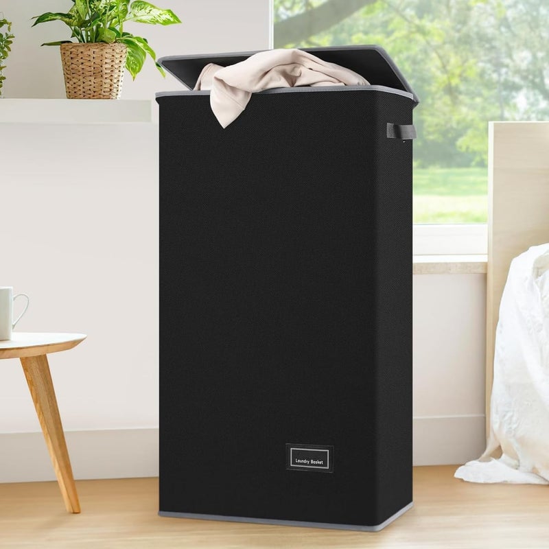 HOUSLET Laundry Hamper with Lid 100L Large & Tall Collapsible Laundry Basket, Clothes Hamper with Bag Removable Easy to Carry, Dirty Hampers for Bedroom, Bathroom, Dorm, College (Black) - Image 1