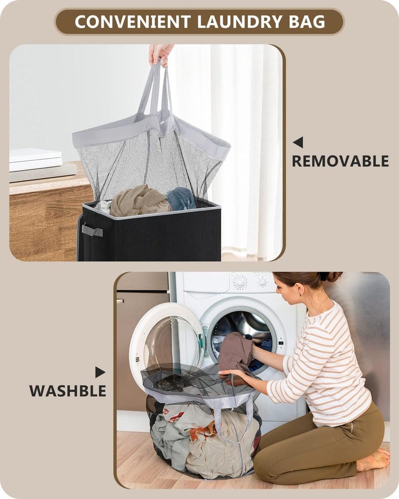 HOUSLET Laundry Hamper with Lid 100L Large & Tall Collapsible Laundry Basket, Clothes Hamper with Bag Removable Easy to Carry, Dirty Hampers for Bedroom, Bathroom, Dorm, College (Black) - Image 5