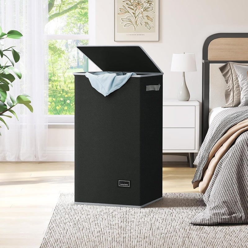 HOUSLET Laundry Hamper with Lid 100L Large & Tall Collapsible Laundry Basket, Clothes Hamper with Bag Removable Easy to Carry, Dirty Hampers for Bedroom, Bathroom, Dorm, College (Black) - Image 2