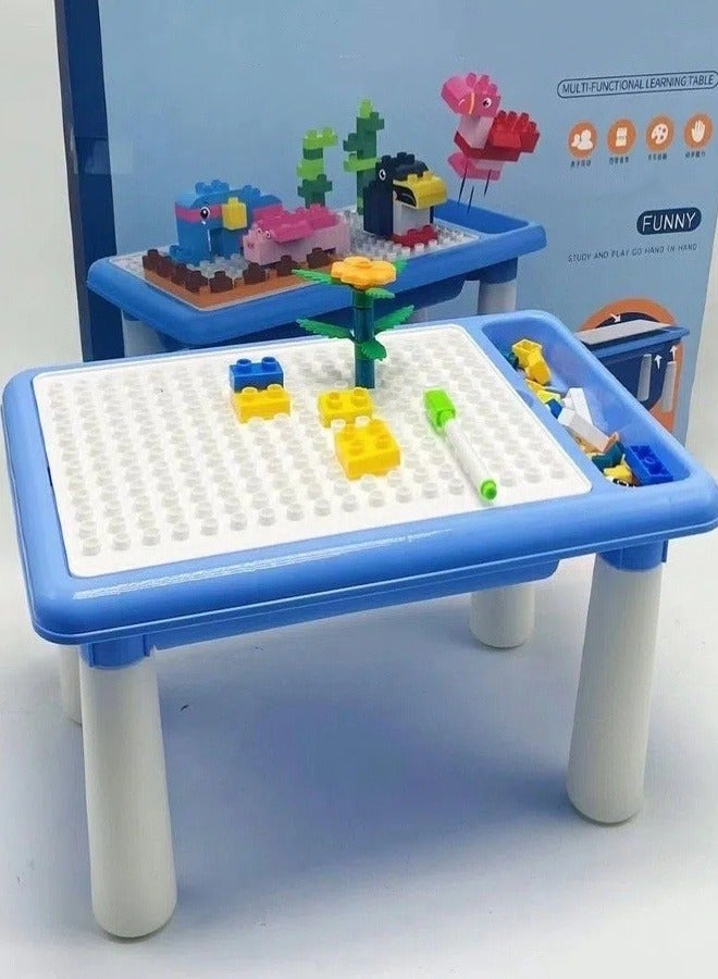 Multi-functional block learning table parent-child interaction puzzle DIY building large particles block toy table (contains DIY block particles 100Pcs and erasable paintbrush two)