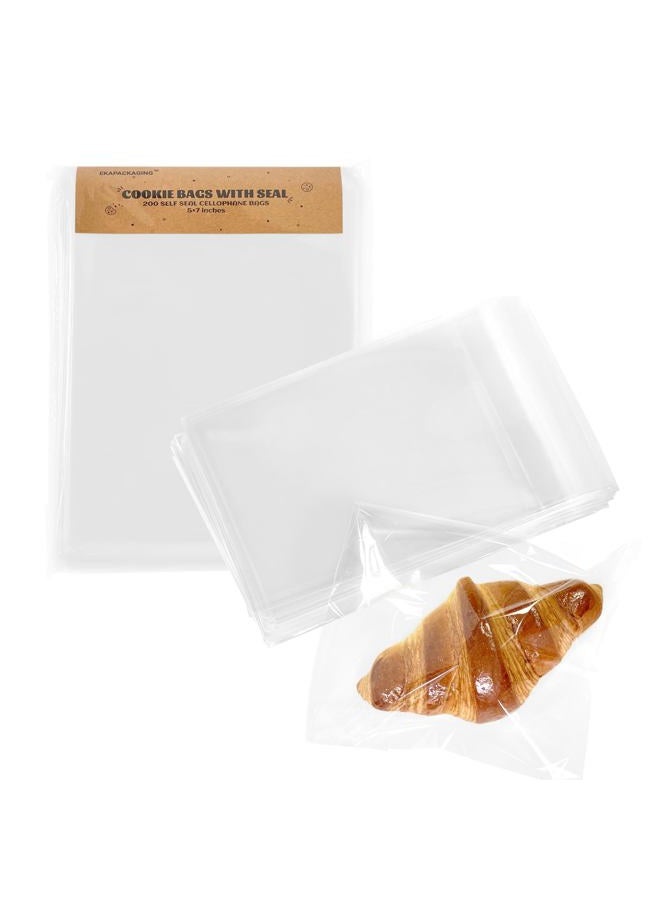 EKAPACKAGING Clear 5x7 Inches 200Pcs Self Sealing Cellophane Cookie Bags Christmas Treat Individual Party Favor Bag Plastic Sealable Small Goodie Cello Snack Gift Packaging with Seal - Image 1