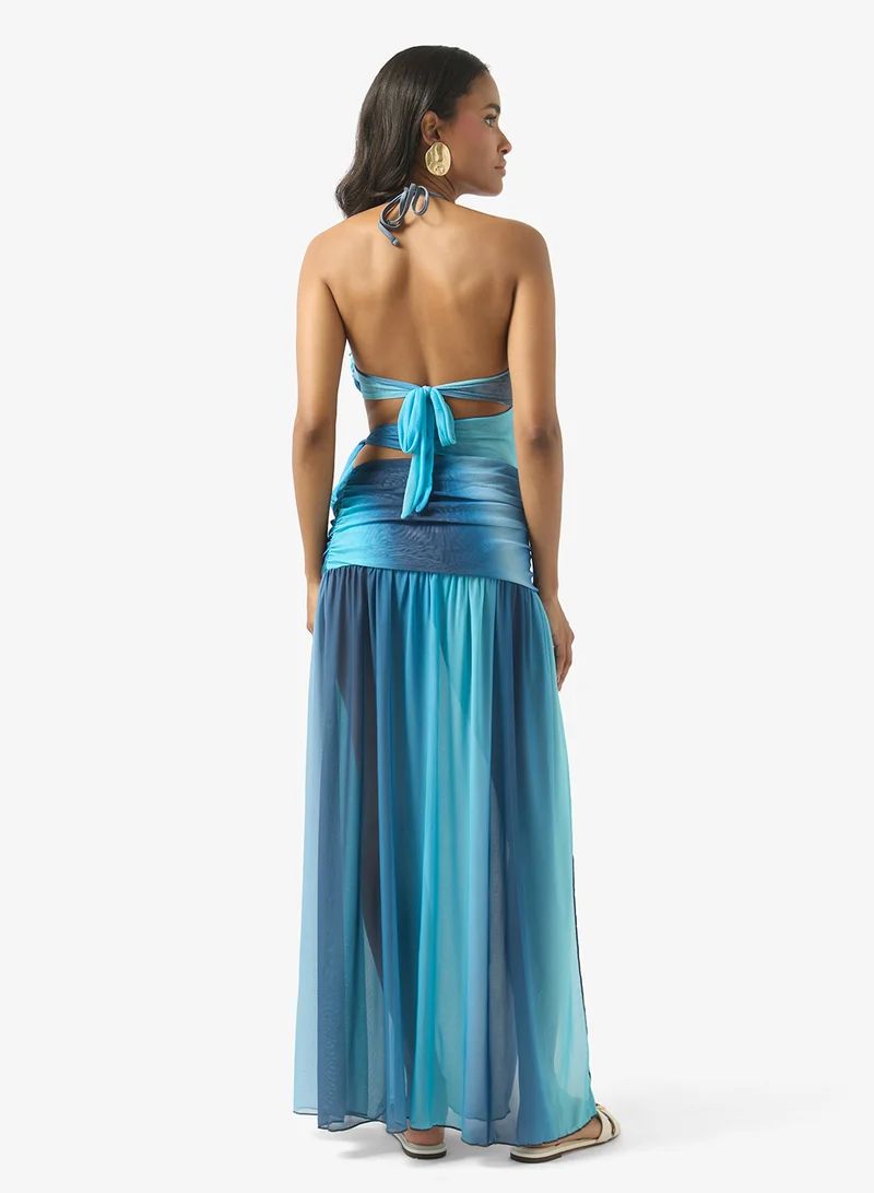 Soleira Ombre Tie Up Swimsuit With Skirt