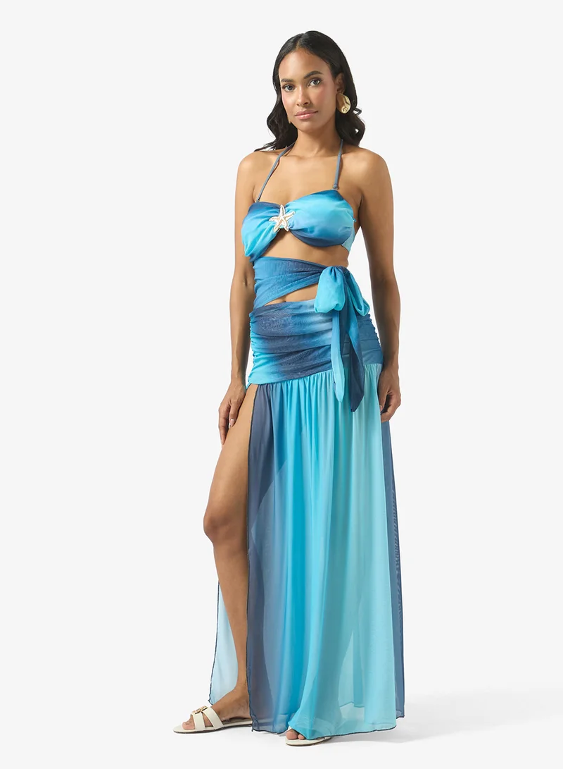 Soleira Ombre Tie Up Swimsuit With Skirt