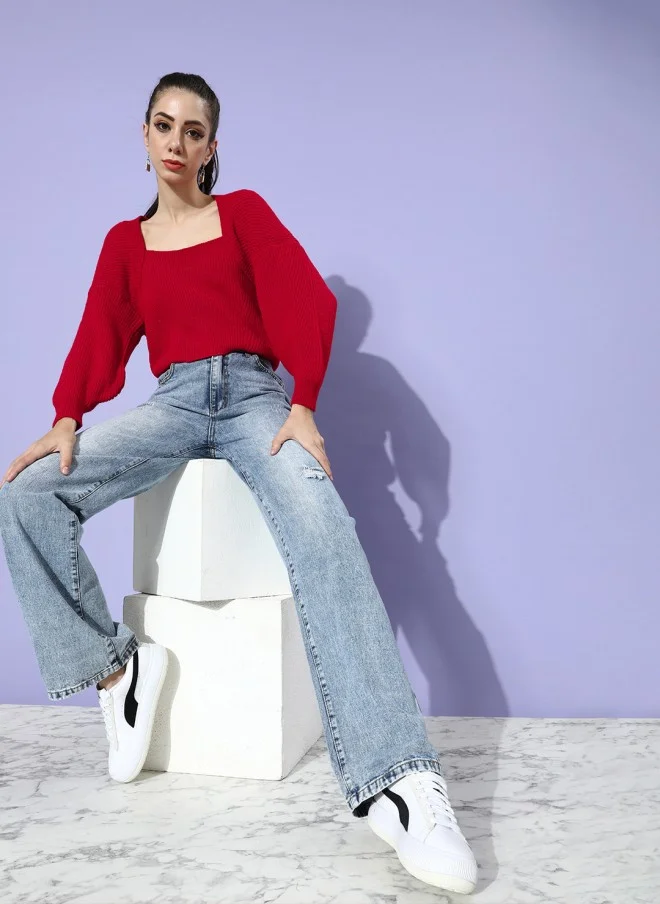 Gorgeous Red Knitted Sweater for Women