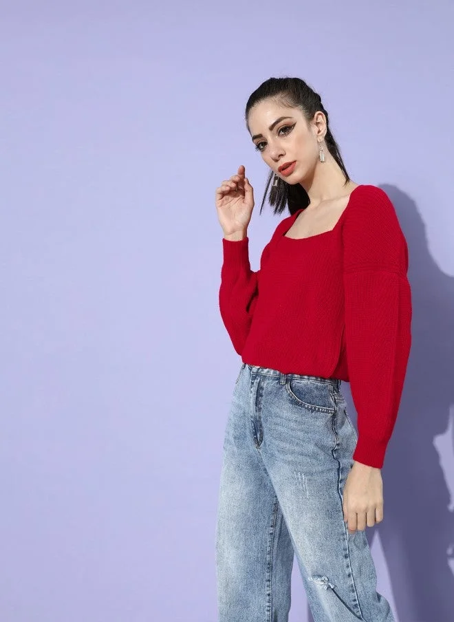 Gorgeous Red Knitted Sweater for Women