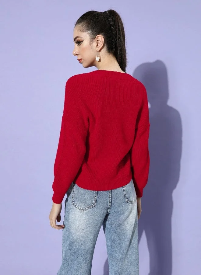 STREET 9  Gorgeous Red Knitted Sweater for Women for Women | Best Price UAE