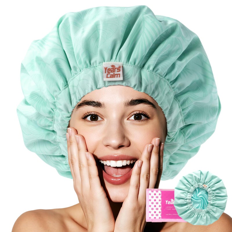 Years Calm Luxury Shower Cap for Women, Color Changing Shower Cap Reusable Waterproof, Flexi Satin Lined, Stylish Hair Cap for Shower, Washable Elastic Band Bath Cap for Long Hair, Braids (Aqua) - Image 1