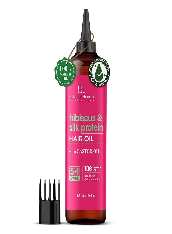 Botanic Hearth Hibiscus & Silk Protein Hair Oil (6.7 fl oz) | Hydrating and Strengthening Hair Treatment for Smooth, Shiny, and Healthy-Looking Hair | Paraben Free | Suitable for All Hair Types - Image 1