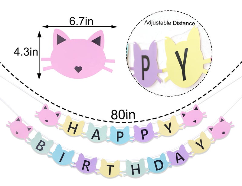 Felix cat birthday banner - cat bannerï¼ŒCat 1st birthday banner, one birthday for cat, 1st birthday kitty banner,Cat Themed Party Colorful Birthday Banner - Image 2