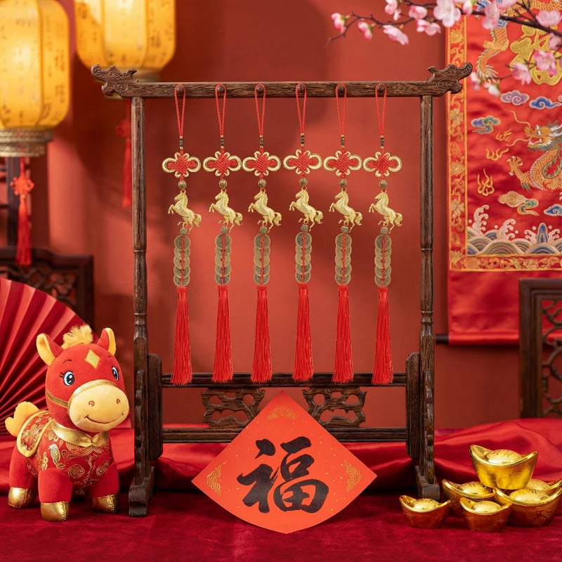 TFTAFAN 2026 Chinese New Year Horse Charms Lucky Horse Charms with Feng Shui Coins Red Hanging Tassels Ornaments Chinese Knot New Year Decorations for Home Wealth Success Good Luck (6) - Image 4