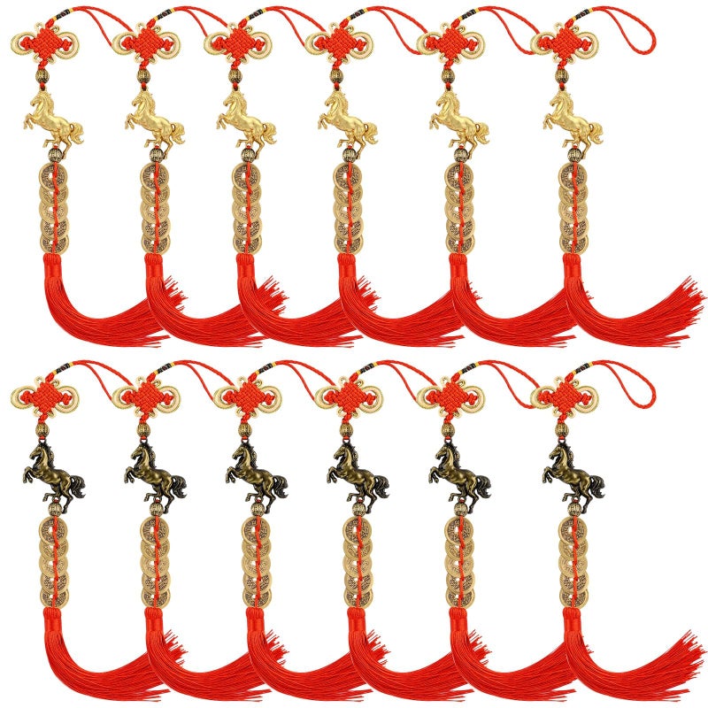 TFTAFAN 2026 Chinese New Year Horse Charms Lucky Horse Charms with Feng Shui Coins Red Hanging Tassels Ornaments Chinese Knot New Year Decorations for Home Wealth Success Good Luck (6) - Image 1