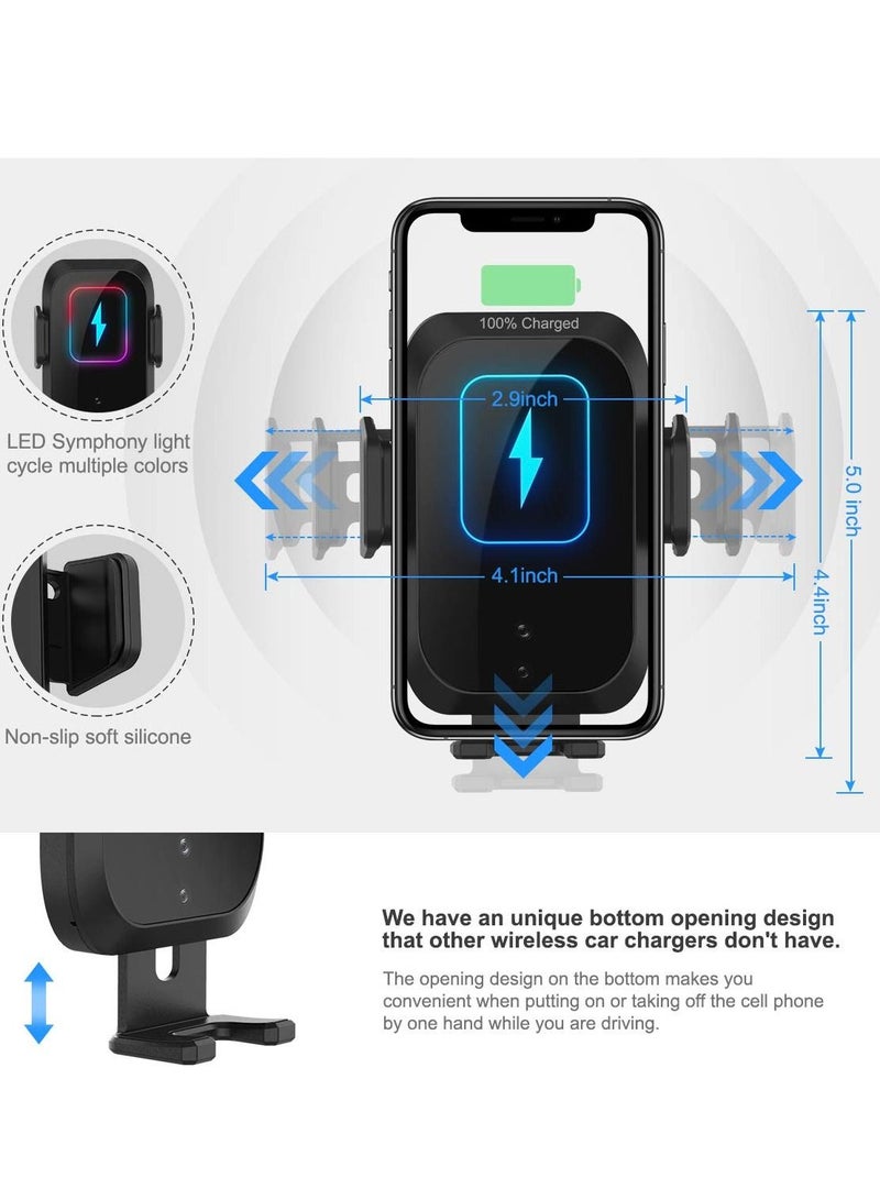 KASTWAVE Universal Wireless Car Charger,15W Qi Fast Charging Phone Holder for Car Air Vent and Dashboard/Windscreen Auto-clamping Car Mount/Cradle Compatible for S20/S10 iPhone 11/12 series (Black) - Image 3
