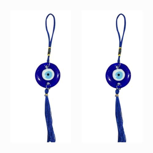 DT DECTONE Pack of 2 Handcrafted Evil Eye Hanging Nazar Battu, Evil Eye Hanging for Car and Home Enterence, Fengshui Item for Positive Energy Wall Hanging 10 x 2 inches - Image 1