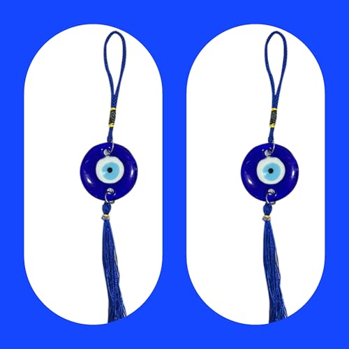DT DECTONE Pack of 2 Handcrafted Evil Eye Hanging Nazar Battu, Evil Eye Hanging for Car and Home Enterence, Fengshui Item for Positive Energy Wall Hanging 10 x 2 inches - Image 5