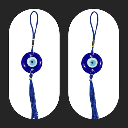 DT DECTONE Pack of 2 Handcrafted Evil Eye Hanging Nazar Battu, Evil Eye Hanging for Car and Home Enterence, Fengshui Item for Positive Energy Wall Hanging 10 x 2 inches - Image 4