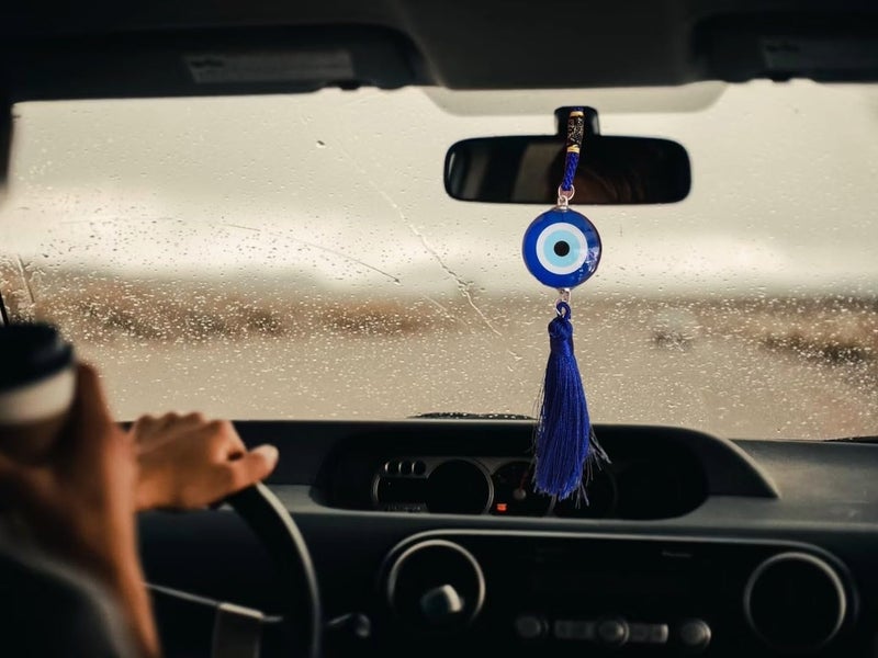 DT DECTONE Pack of 2 Handcrafted Evil Eye Hanging Nazar Battu, Evil Eye Hanging for Car and Home Enterence, Fengshui Item for Positive Energy Wall Hanging 10 x 2 inches - Image 3