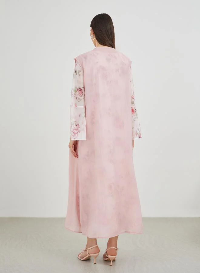 تايك تو Take Two Open Front Kimono with Floral Print Maxi Dress Set