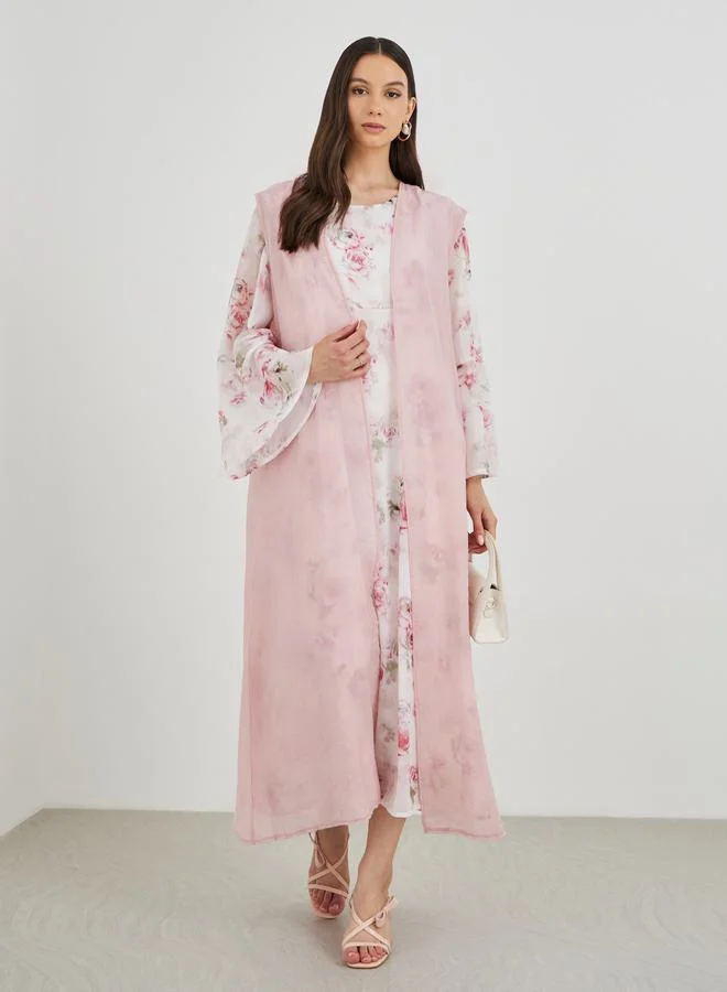 تايك تو Take Two Open Front Kimono with Floral Print Maxi Dress Set