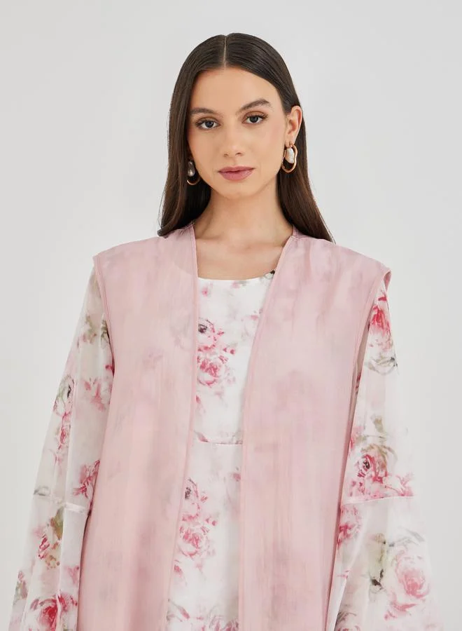 تايك تو Take Two Open Front Kimono with Floral Print Maxi Dress Set