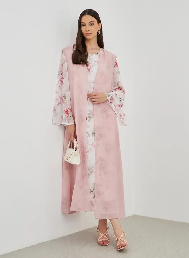 تايك تو Take Two Open Front Kimono with Floral Print Maxi Dress Set