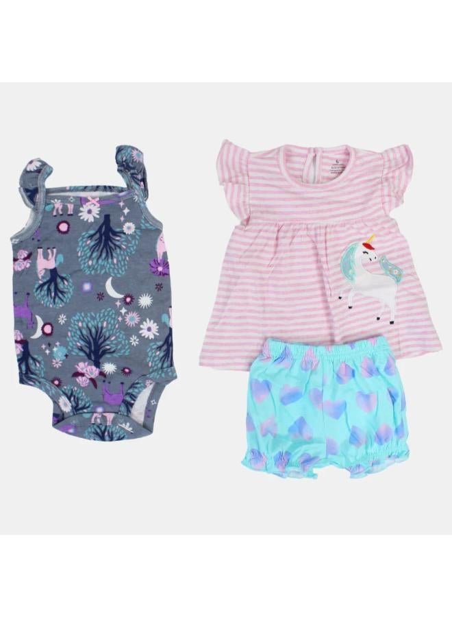 carter's Baby Girls Cotton 3-Piece Outfit Set – Pink with Stripes and Unicorn Design - Image 1