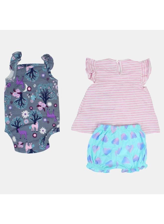 carter's Baby Girls Cotton 3-Piece Outfit Set – Pink with Stripes and Unicorn Design - Image 2