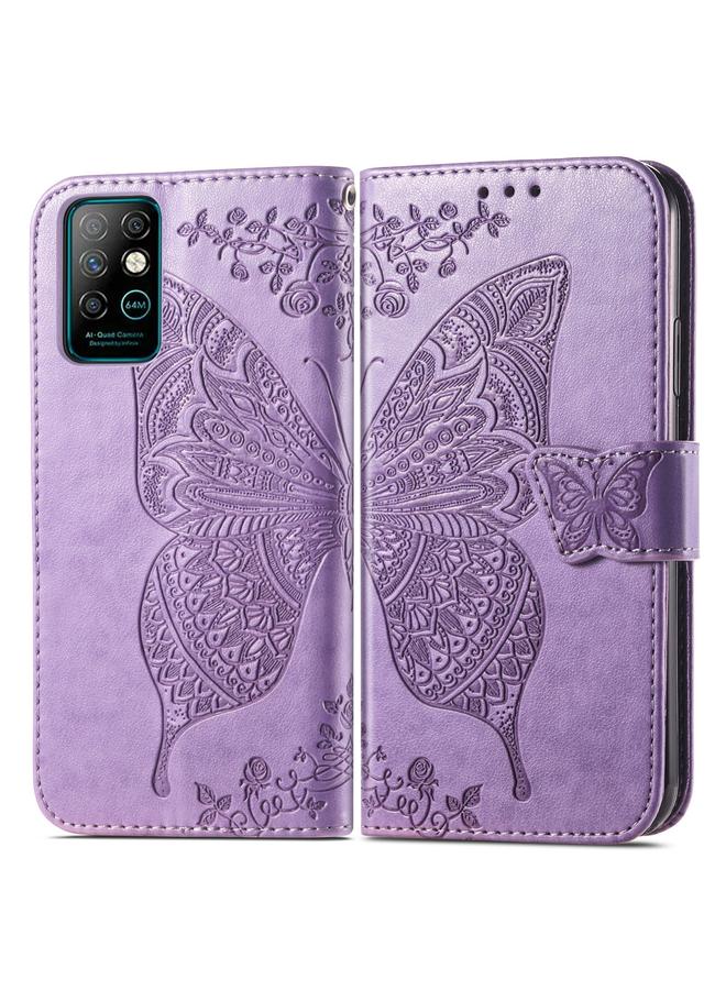 اس-توب جراب جلدي أفقي قابل للطي منقوش عليه زهور حب الفراشات مع حامل وفتحات للبطاقات ومحفظة وحبل لهاتف Infinix Note 8 - Image 2