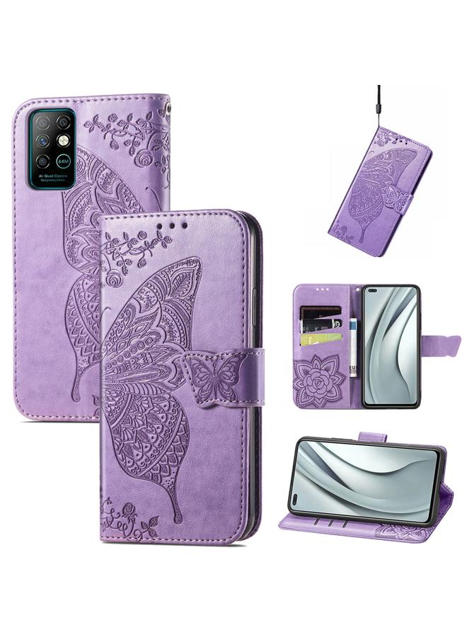 اس-توب جراب جلدي أفقي قابل للطي منقوش عليه زهور حب الفراشات مع حامل وفتحات للبطاقات ومحفظة وحبل لهاتف Infinix Note 8 - Image 1