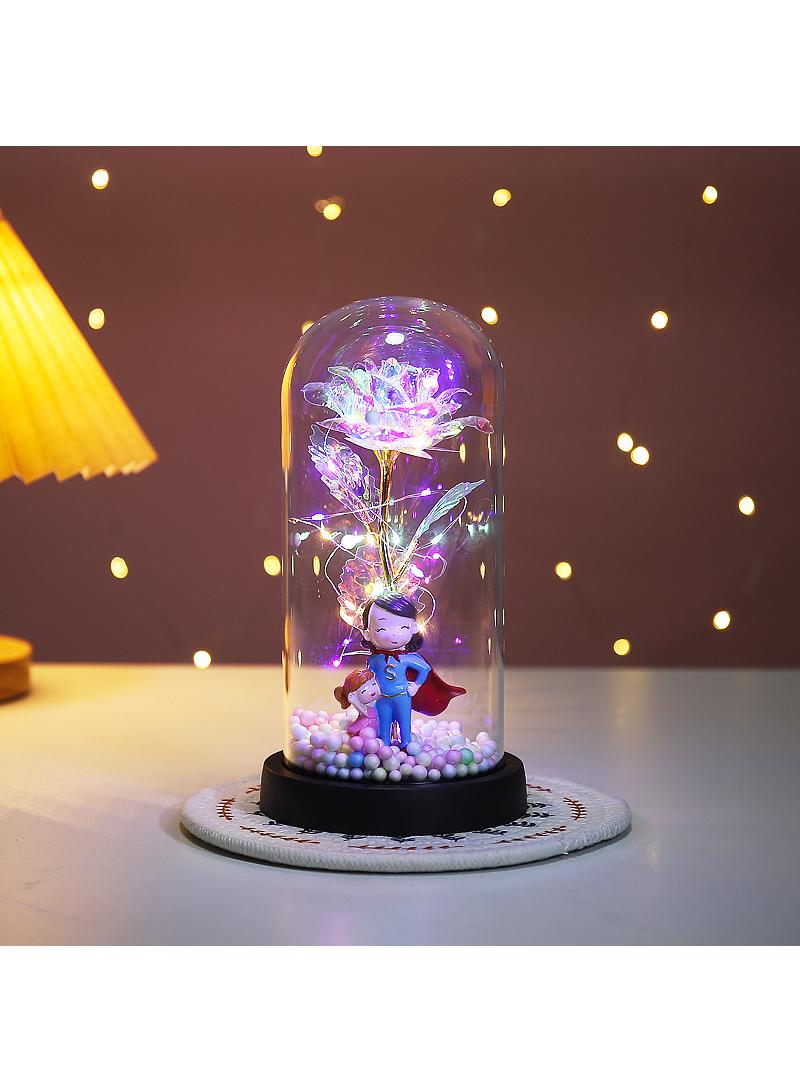 Eternal Flower Glass Cover Colored  Rose With Lamp Creative Gift Decoration Decoration For Mother's Day