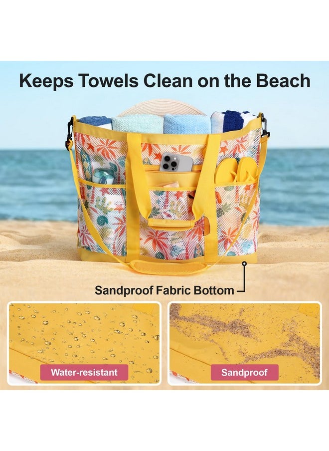 F-color Mesh Beach Tote Bag - 9 Pockets Mesh Bag with Zipper for Travel Beach Swim Pool Gym Camping Waterpark, with Towel Sunscreen Bottles Clothes Shoes and More Beach Essentials, Yellow - pzsku/ZFF65FAD565CB3D624DF6Z/45/_/1741329877/726f8e98-2669-4ea4-b9fd-371deed39756