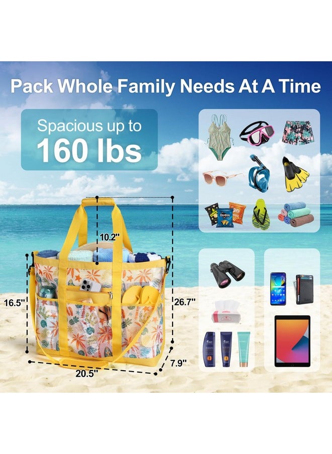 F-color Mesh Beach Tote Bag - 9 Pockets Mesh Bag with Zipper for Travel Beach Swim Pool Gym Camping Waterpark, with Towel Sunscreen Bottles Clothes Shoes and More Beach Essentials, Yellow - pzsku/ZFF65FAD565CB3D624DF6Z/45/_/1741329903/801005f2-8479-411b-b4ea-4c3e01bf5227