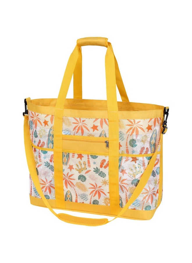 F-color Mesh Beach Tote Bag - 9 Pockets Mesh Bag with Zipper for Travel Beach Swim Pool Gym Camping Waterpark, with Towel Sunscreen Bottles Clothes Shoes and More Beach Essentials, Yellow - pzsku/ZFF65FAD565CB3D624DF6Z/45/_/1741329945/1e462182-5739-4429-8f80-ae7dac29871b