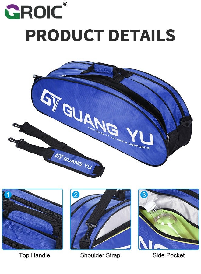 GROIC 6 Racquets Tennis/Badminton Racket Bag,Duffel Backpack Shoulders Bag Handbag Equipment Tote Bag with Shoes Compartment and Detachable Strap,Large-capacity Badminton Racket Bag  - Image 2
