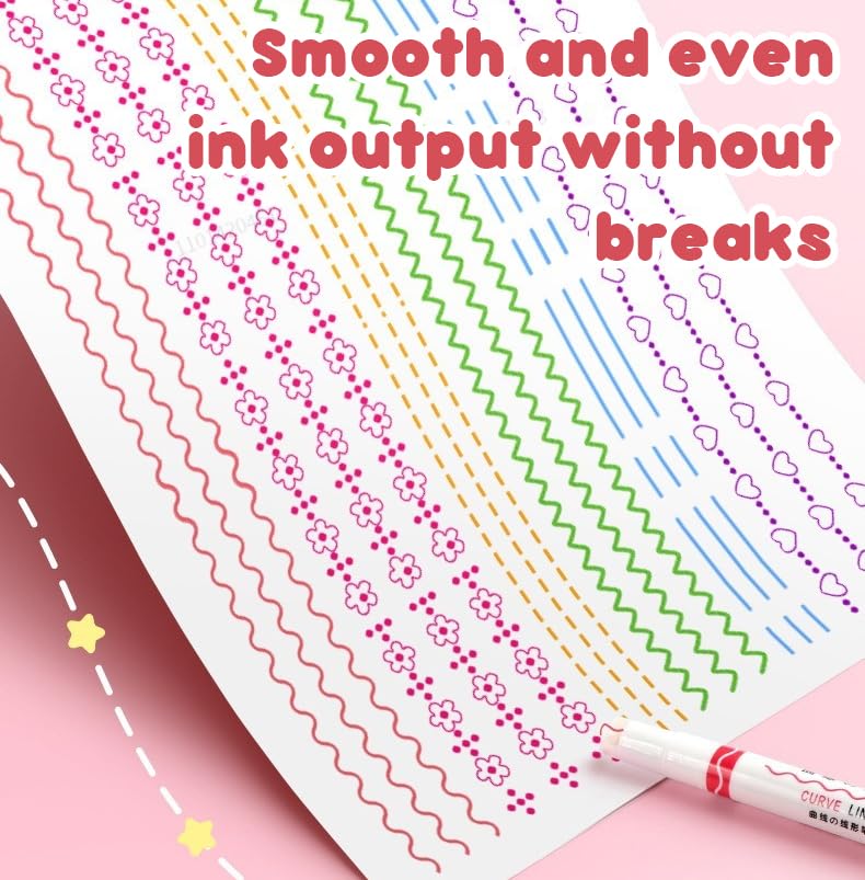 VGRASSP Linear Roller Curve Highlighter Pen Pack Of 6 Pens - Toy Set For Kids And Adults - Includes 6 Different Patterns and 6 Colors - Best For Decorating Scrapbook, Highlighting Text - Image 4
