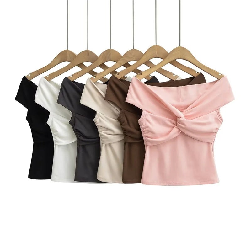 Sweet Girl'S Chest Wrapped Flower Short-Sleeved T-Shirt Stylish Age-Reducing Slim-Fit Inner Short Top - Image 2