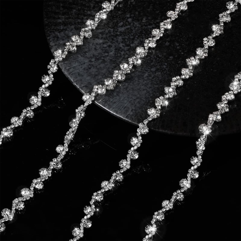 Kigeli Bling Rhinestone Trim Crystal Chain Applique Rhinestone Applique Sewing Embellishments for DIY Dress Clothing Wedding Crafts Bridal Jewelry, 0.39 Inch Wide(3 Yards,White) - Image 2